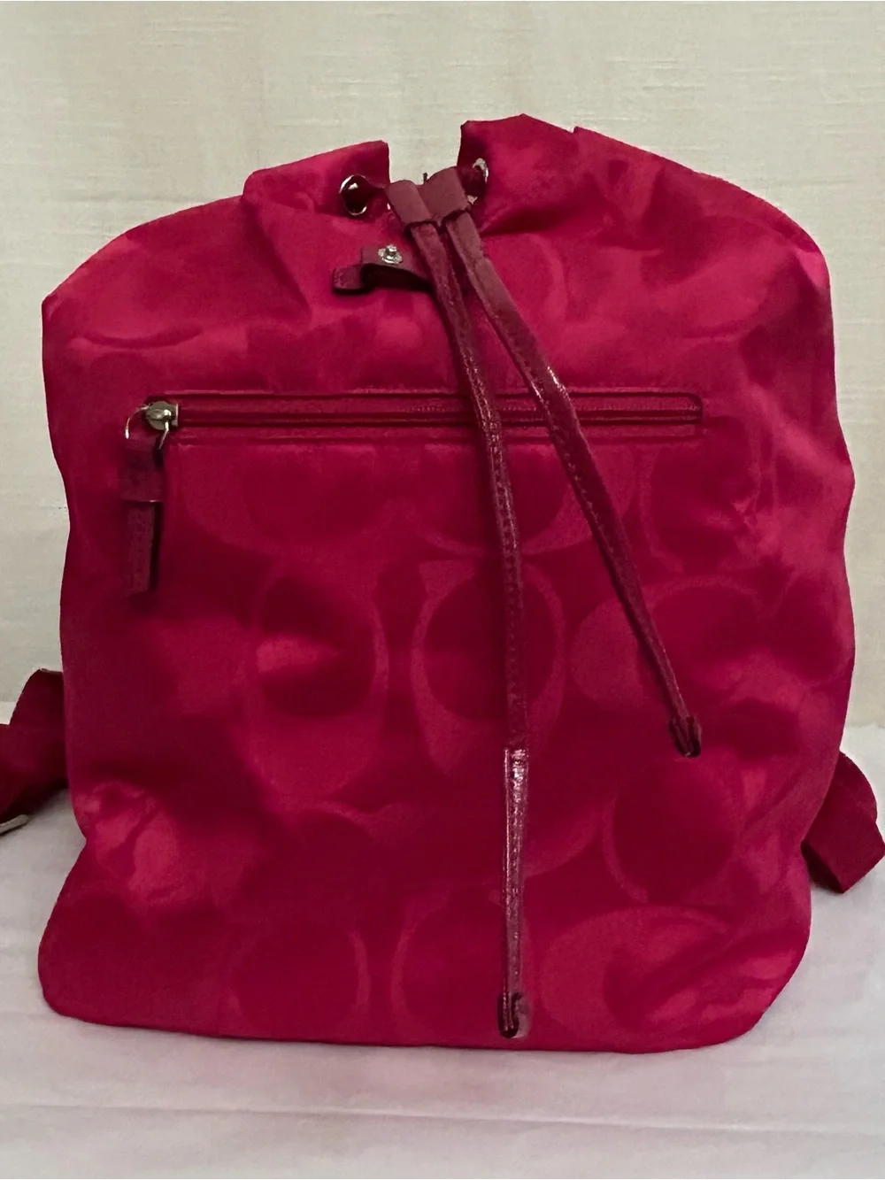 Coach Hot Pink‎ Signature Nylon Double C Drawstring Backpack